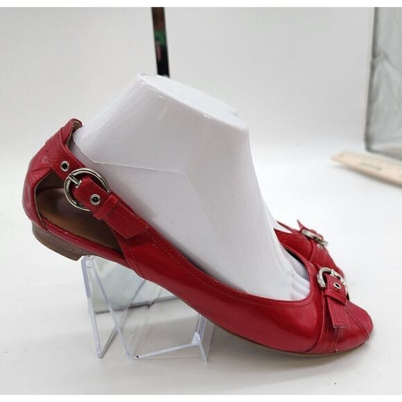 Nine West Red Peep Toe Slingback Flats 8M - Picture 3 of 10